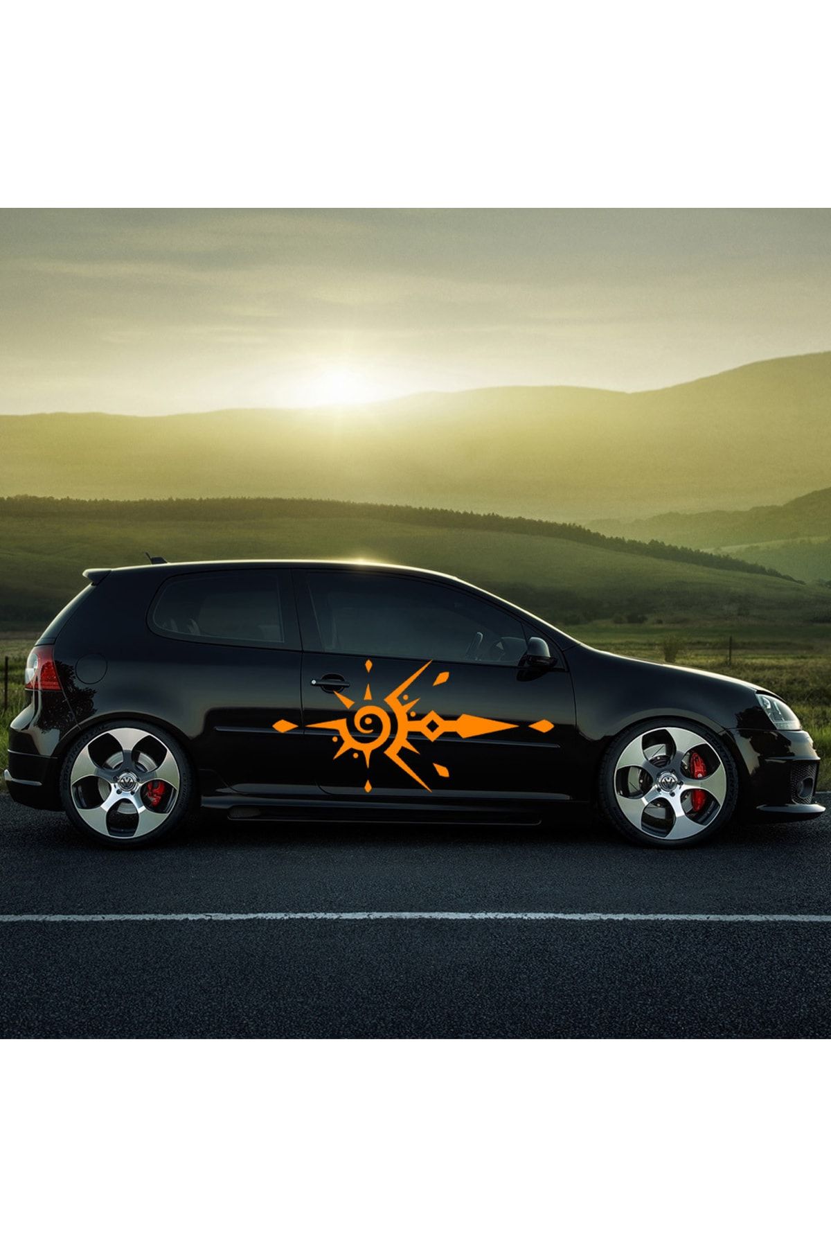 برچسب آرم و نوار شبرنگ نارنجی 33 70 سانتی متر هود قبیله اتومبیل بدن ماشین Melek Pazarı