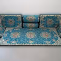 پشتی سنتی شاهنشین طرح ترمه ترنج با زمینه آبی 7تیکه  3نفره (ارسال با باربری به همراه پس کرایه)