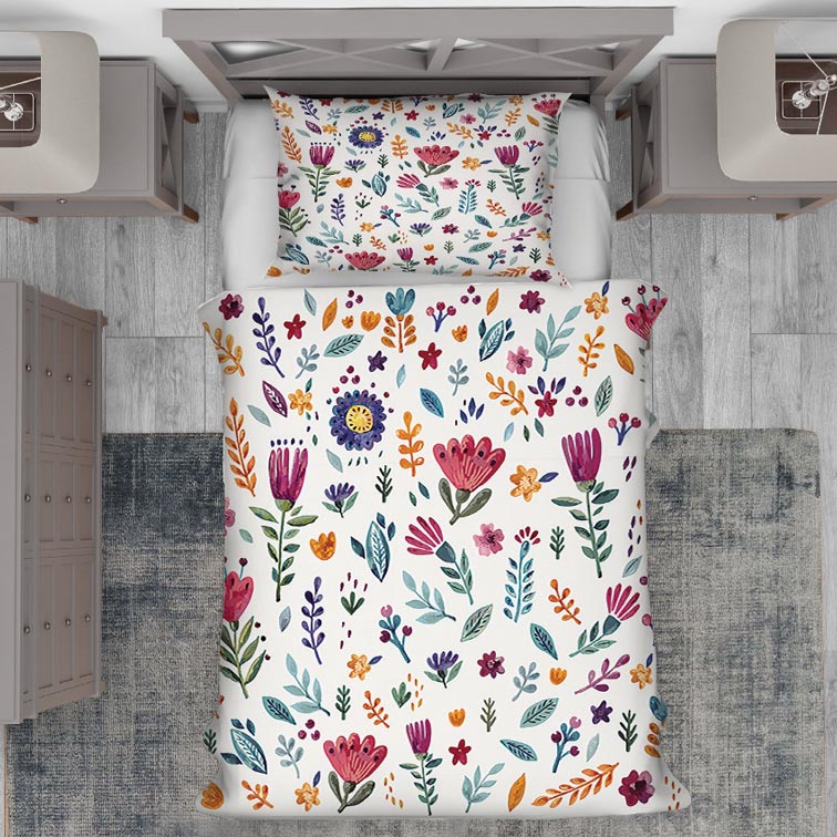 روتختی نوجوان دخترانه طرح گل های فانتزی رنگارنگ pk-2543b