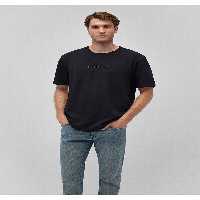 تی شرت مشکی مردانه سیاه چاپی و سفید باریک برش 0610785 900 Mavi