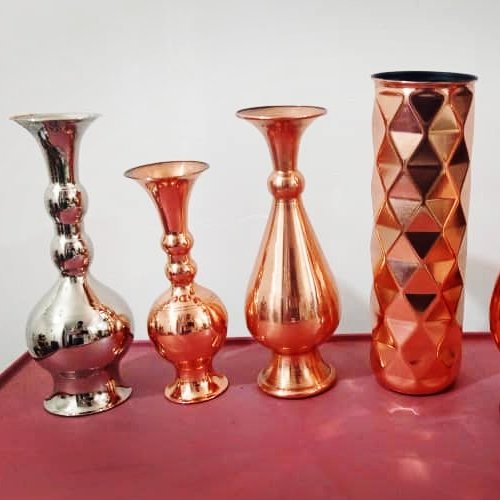 گلدان مسی خمره ای متوسط کروم،سمت چپ اولی
