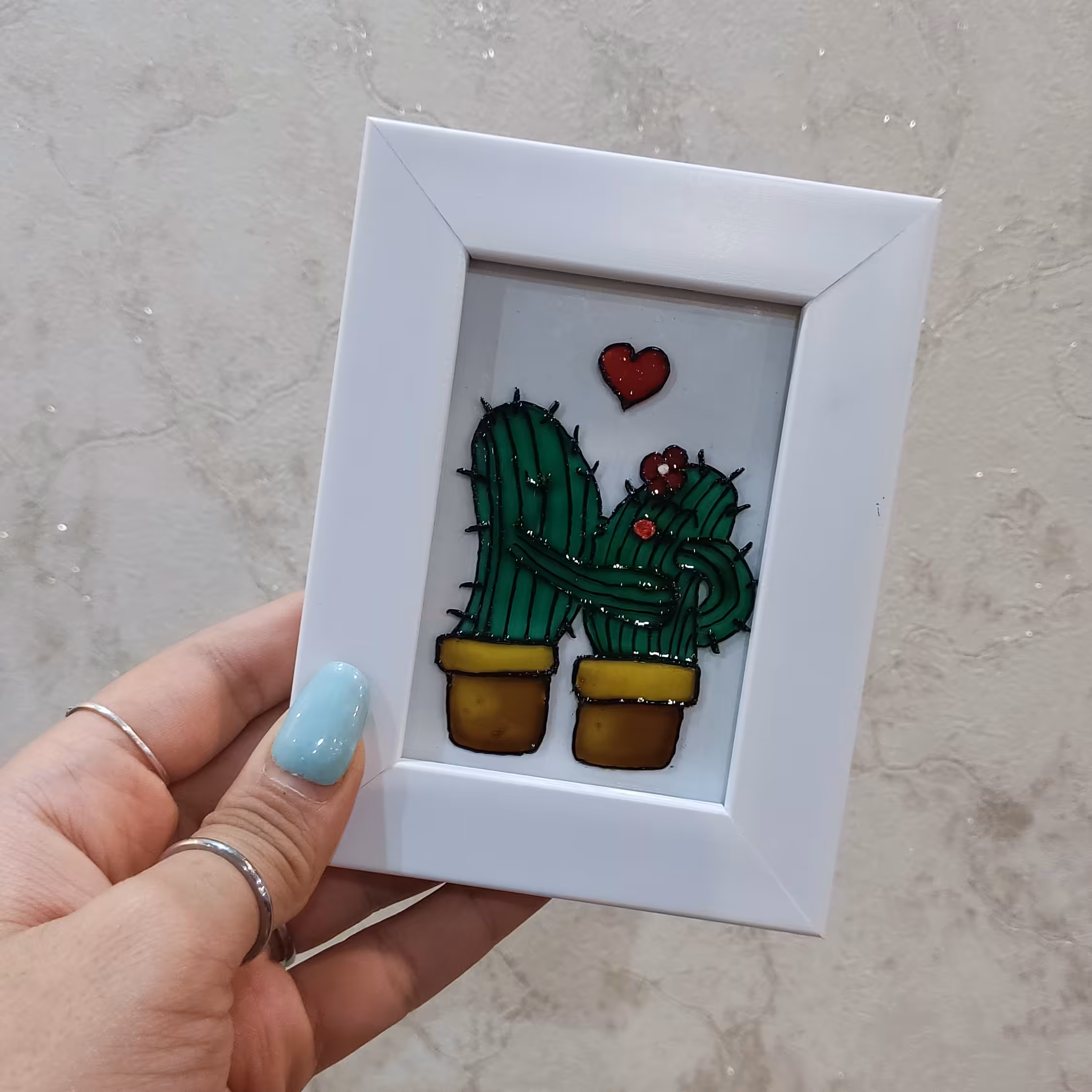 تابلو ویترای طرح کاکتوس دست ساز قابل شستشو با رنگ و طرح و سایز دلخواه