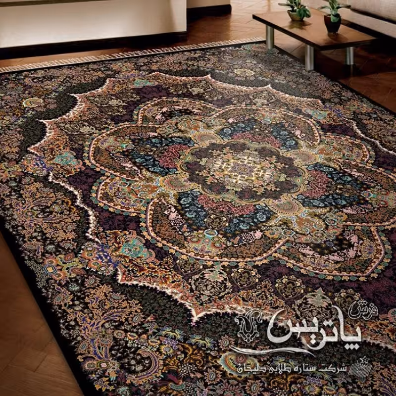 فرش پاتریس 1050شانه طرح مستان مشکی  12 متری