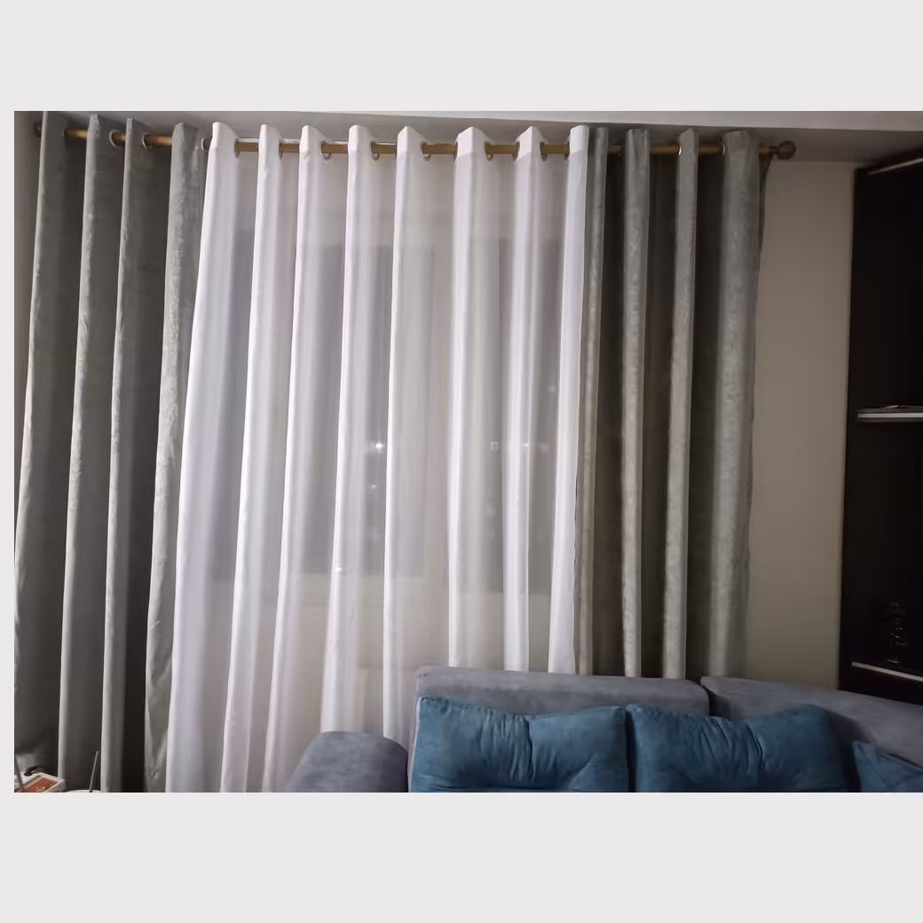 پرده پنل آماده مخمل شانل  و حریر ساده پانچ  فلزی سه تکه ارسال یک روزه و رایگان