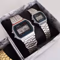 ست کاسیو مردانه و زنانه نقره ای نوستالژی 