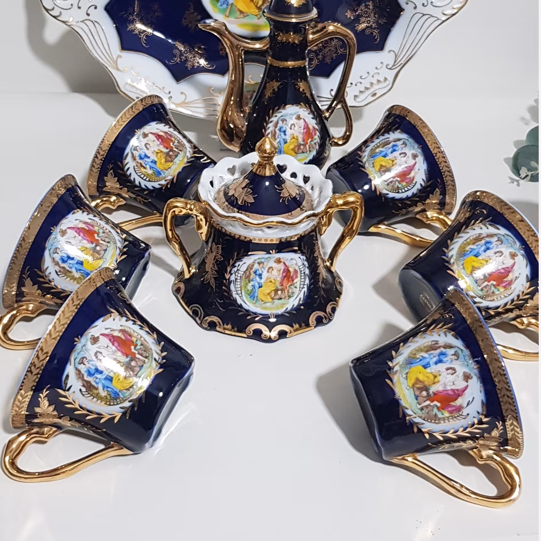 چای خوری فنجان سرمه ای 6 نفری طرح سه لیل پذیرایی دکوری ست بوفه جهاز باسلام غرفه پرفروش اجناس چینی ارسال پسکرایه