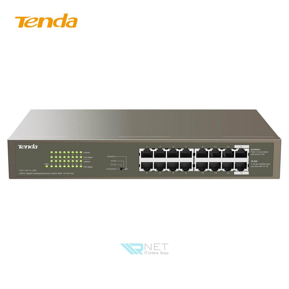 سوئیچ شبکه 16 پورت گیگابیت POE تندا مدل TEG1116P-16-150w