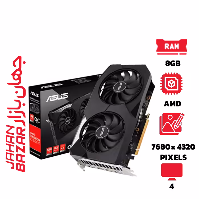 کارت گرافیک ایسوس Asus 6600XT Dual OC 8GB ظرفیت 8 گیگابایت