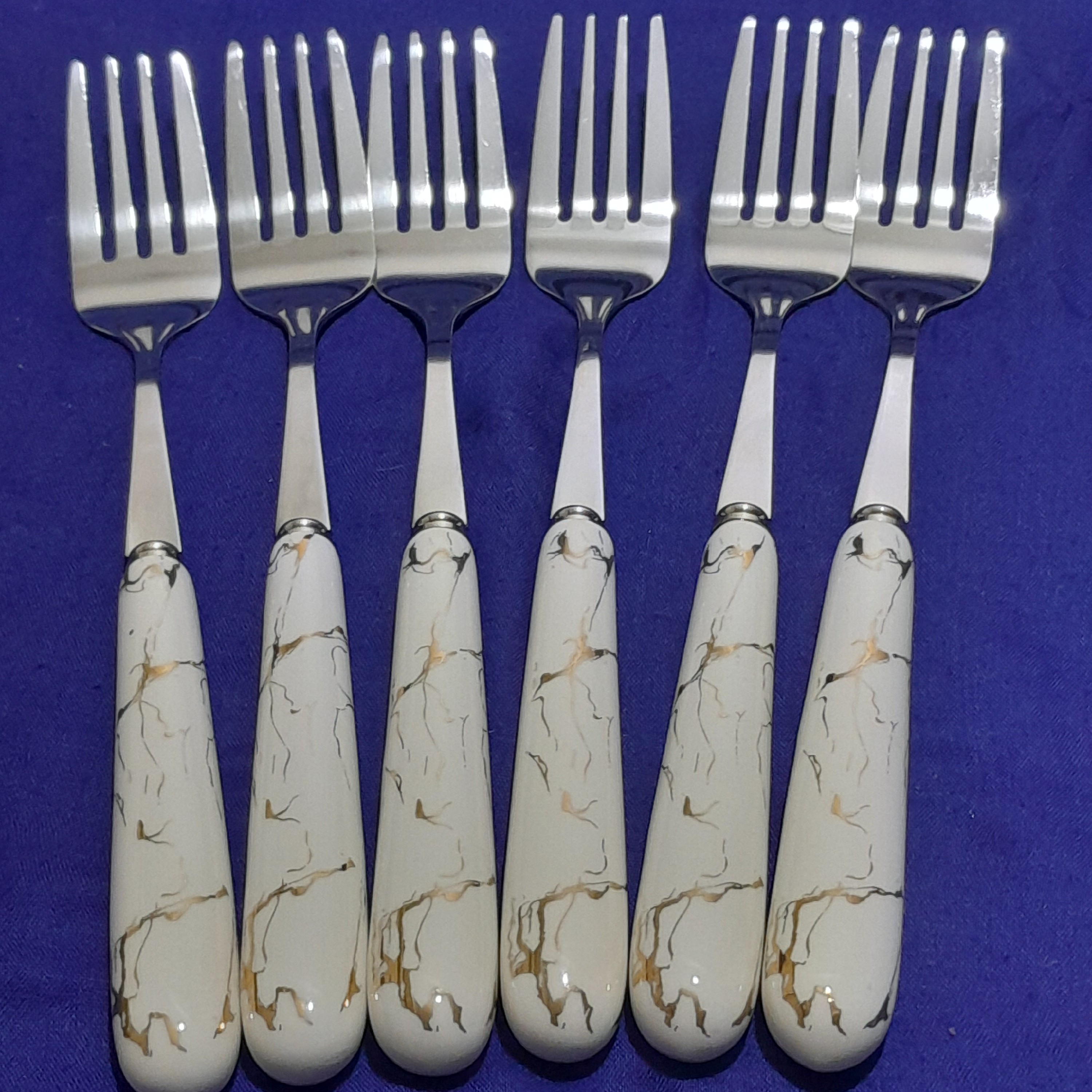 چنگال دسته سرامیکی6عددی طرح سنگی استیل 