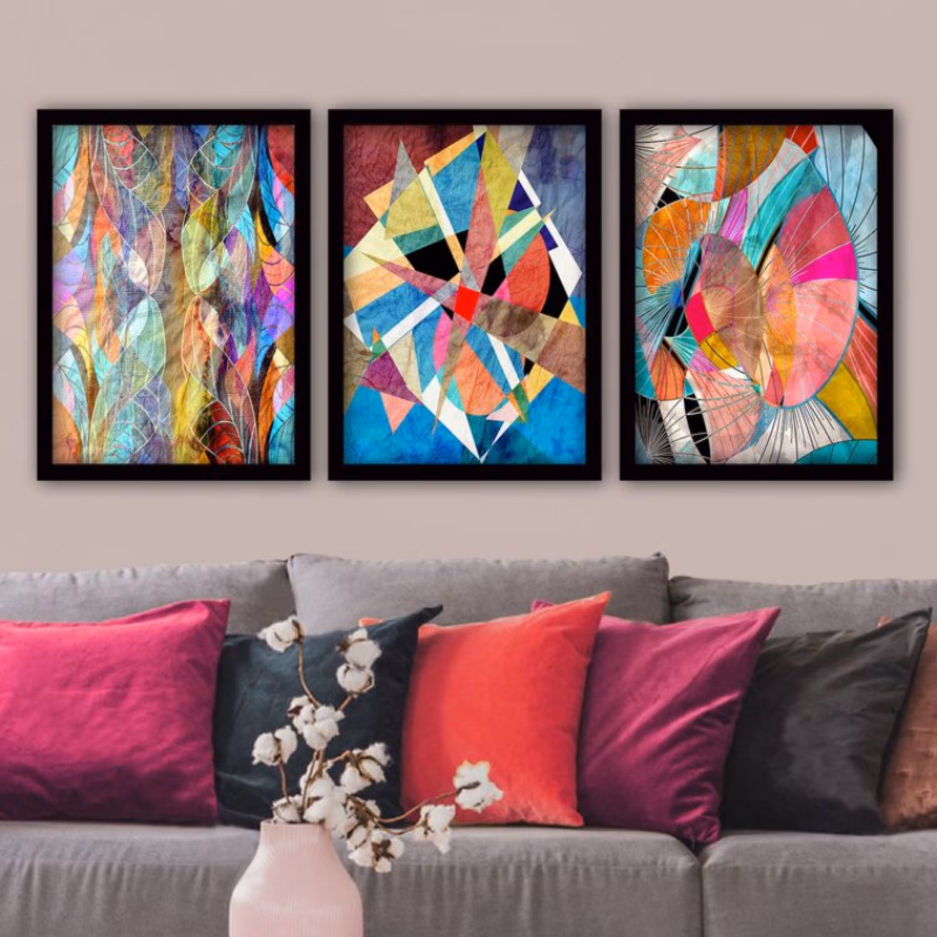 تابلو دکوراتیو مدرن آبستراکت مجموعه 3 عددی کد YF2339 سایز 50 در 70