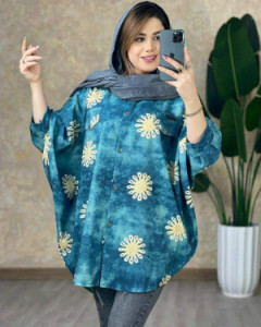 پانچو زنانه کتان 67377 مدل پانچ چاپدار