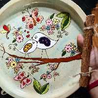 مجموعه چایخوری سفالی دست ساز  طرح سنتی تکنیک ترکیبی میناکاری و زیرلعابی