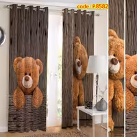 پرده اتاق کودک  دو قواره پانچ آماده طرح خرس تدی  کد P8582