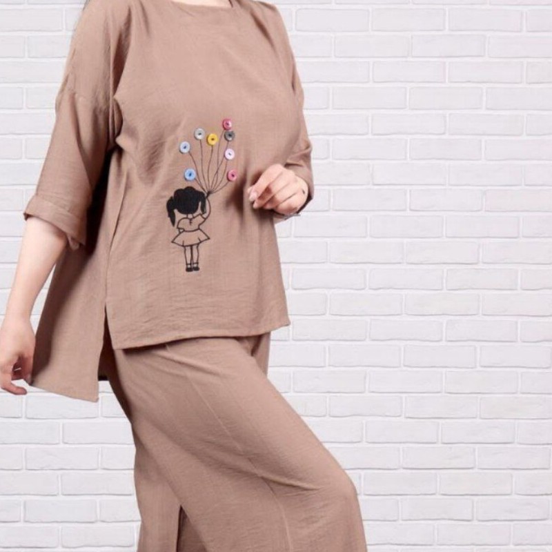 ست بادکنکی جنس بابوس وگلدوزی شده قدشلوار97قدبلوز70