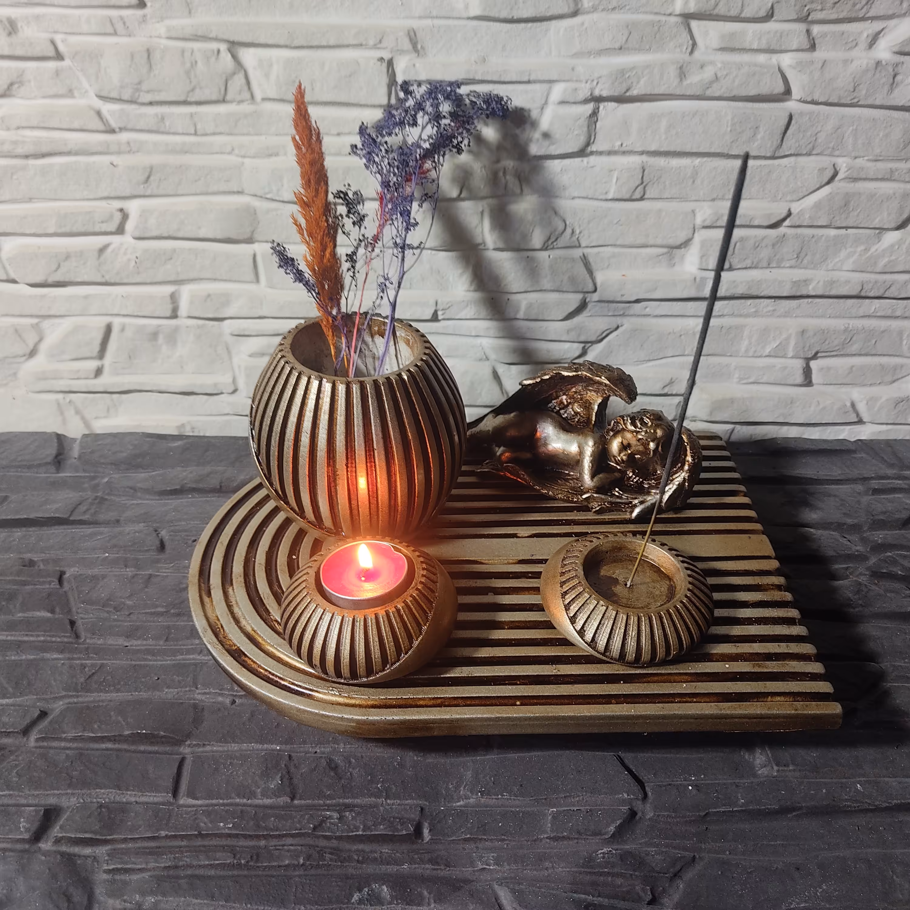 دکوری سنگی.دکوری بتنی.جا عودی.جاشمعی.اکسسوری.ست رزین.سنگ مصنوعی