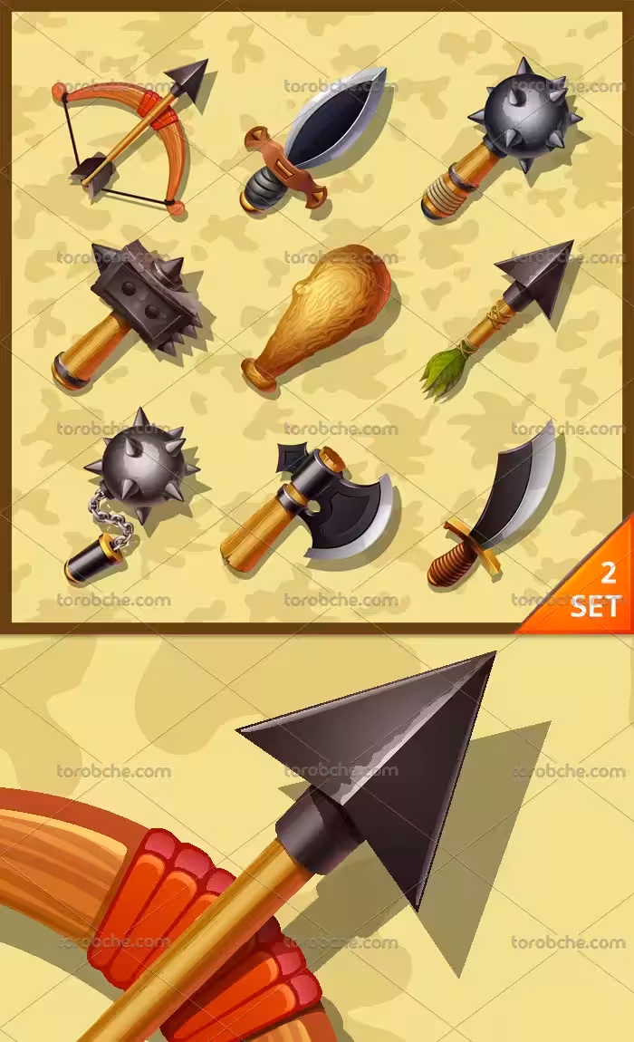 وکتور ابزار های جنگی کارتونی | گرافیک با طعم تربچه