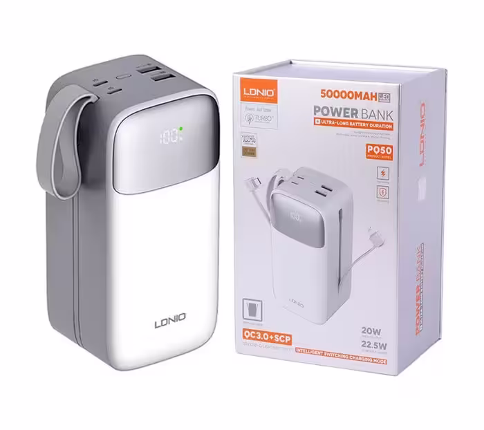 خرید و قیمت پاور بانک فست شارژ 50000 الدینیو Ldnio PQ50 QC3.0 PD 22.5W