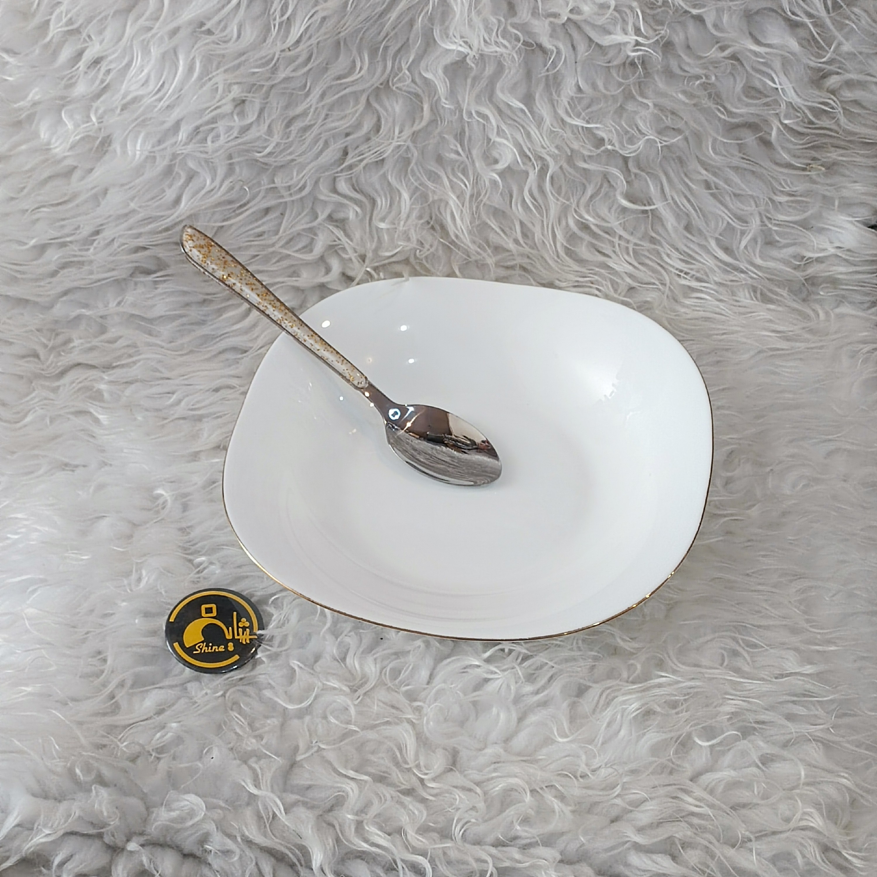 ست شش عددی بشقاب خورش خوری ارکوپال چهار گوش سفید لب طلا برند دینو