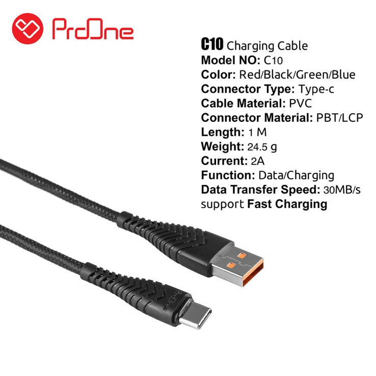 کابل تبدیل USB به USB -C پرووان مدل PCC165 طول 1 متر

