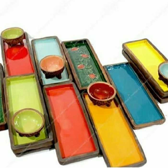 سینی سفالی دست ساز  دفرمه مستطیل