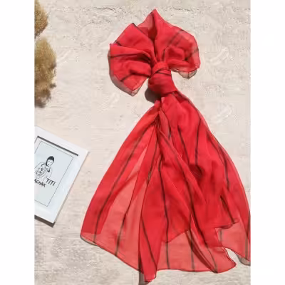 شال حریر صورتی سرخابی راه راهی شالحریر صورتی