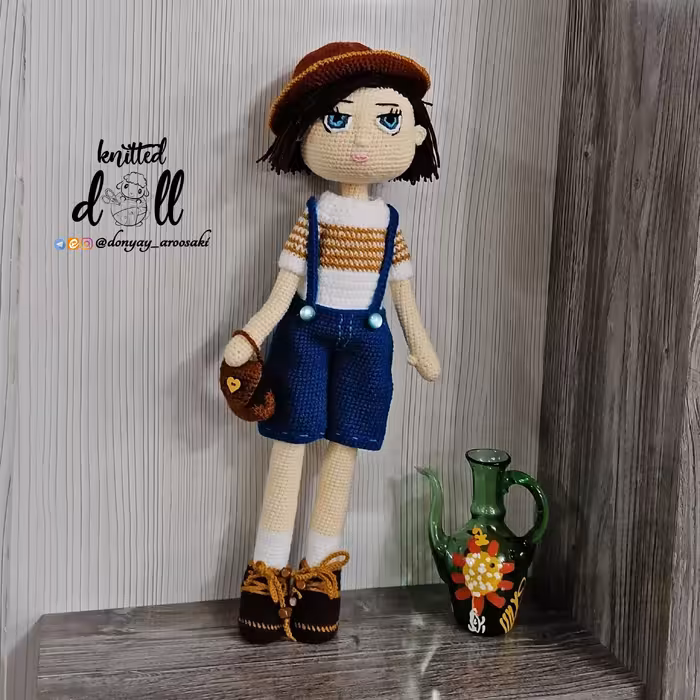 عروسک بافتنی پسر آنجلی دست بافت طول 40 سانتی متر 