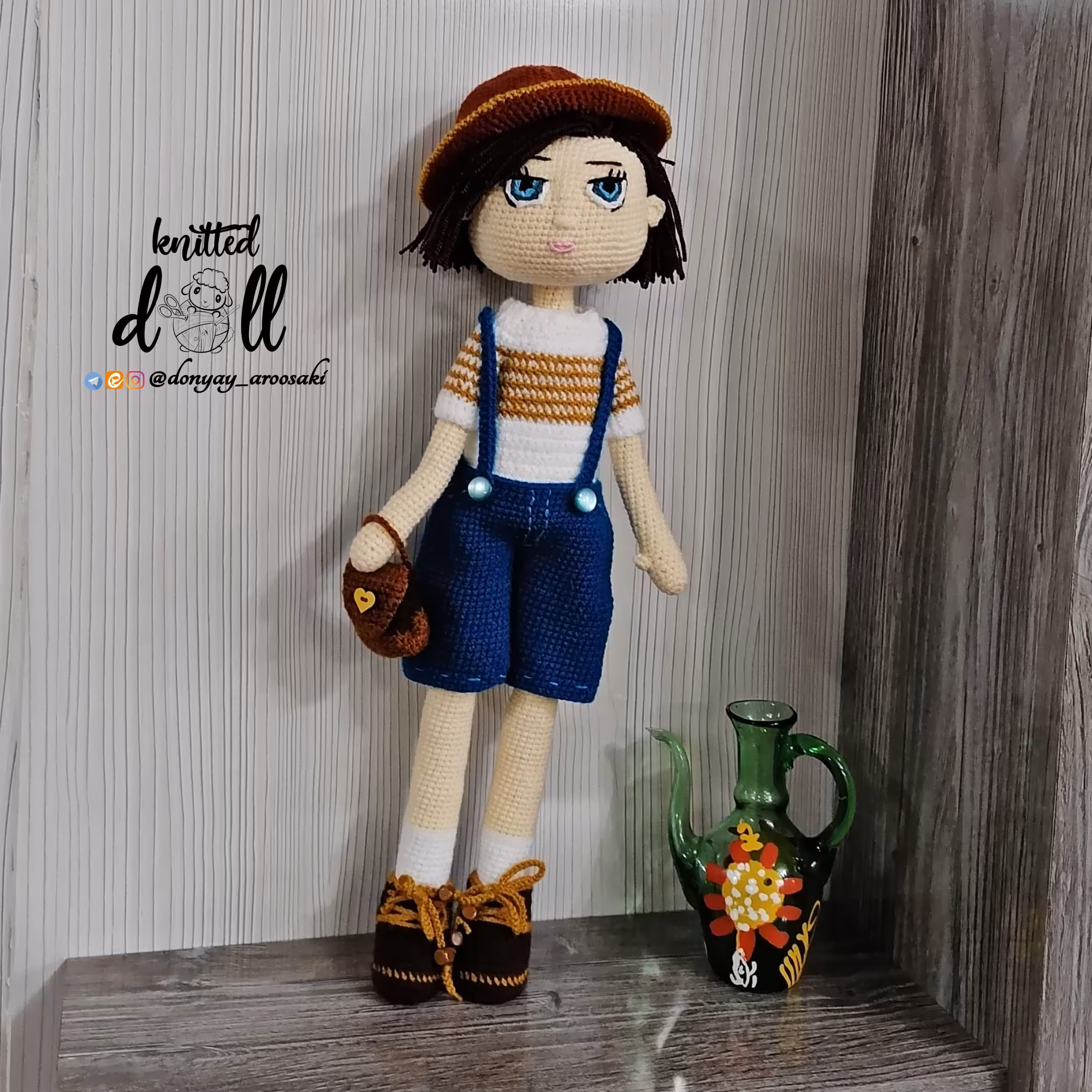 عروسک بافتنی پسر آنجلی دست بافت طول 40 سانتی متر 