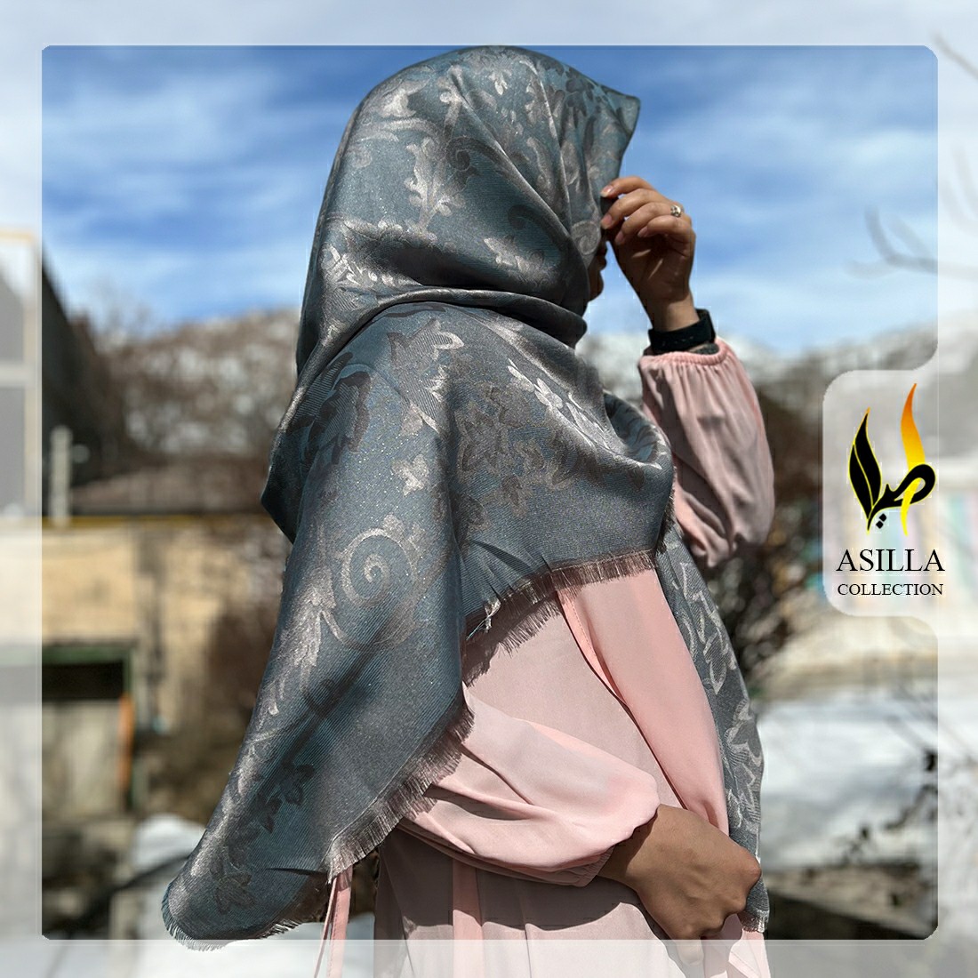 روسری ژاکارد ابریشم لمه دار فیلی