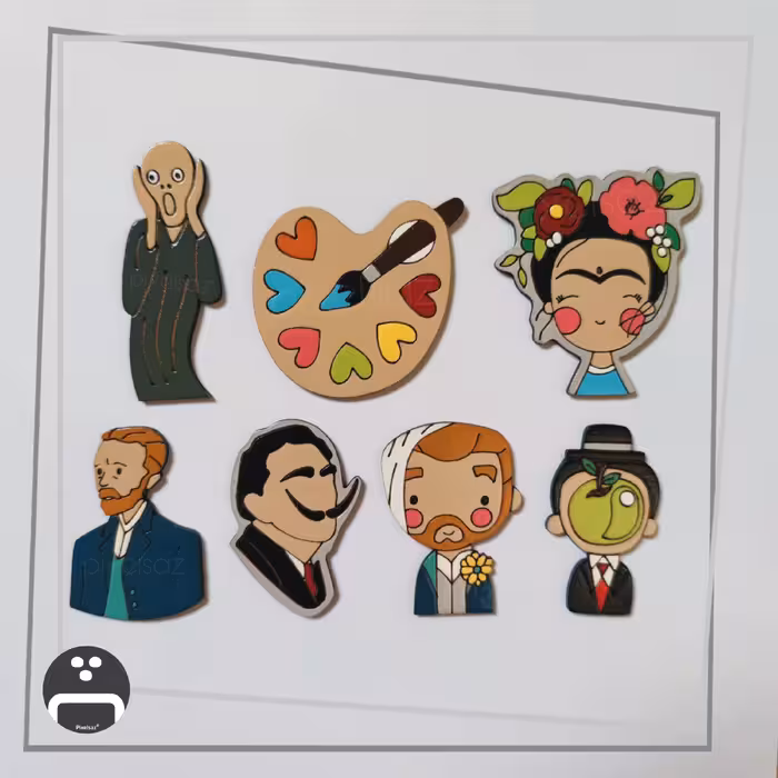پیکسل  - مگنت - استیکر  پک کامل 7 عددی  طرح هنرمندان پیکسل ساز - جنس چوبی و نقاشی شده - ضدآب