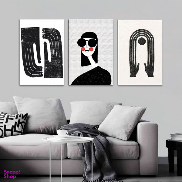 تابلو شاسی بکلیت طرح نقاشی مینیمال دخترانه مدل SH-1109 مجموعه 3 عددی