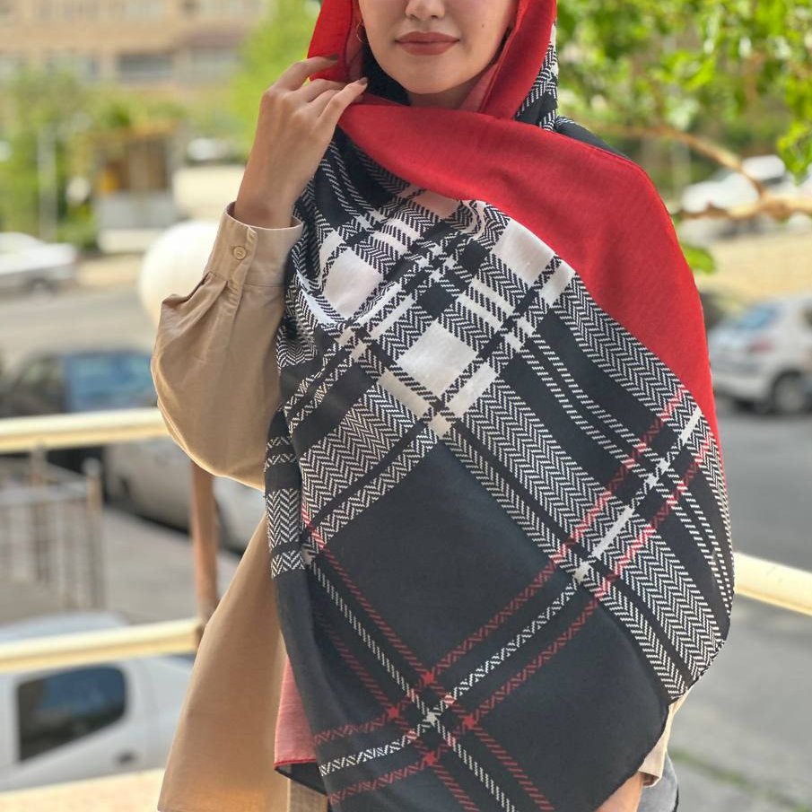 شال نخی زنانه جدید رنگ مشکی قرمز زیبا ارسال رایگان r392