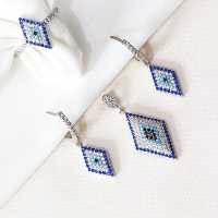 نیم ست نقره چشم زخم طرح لوزی کد 1614