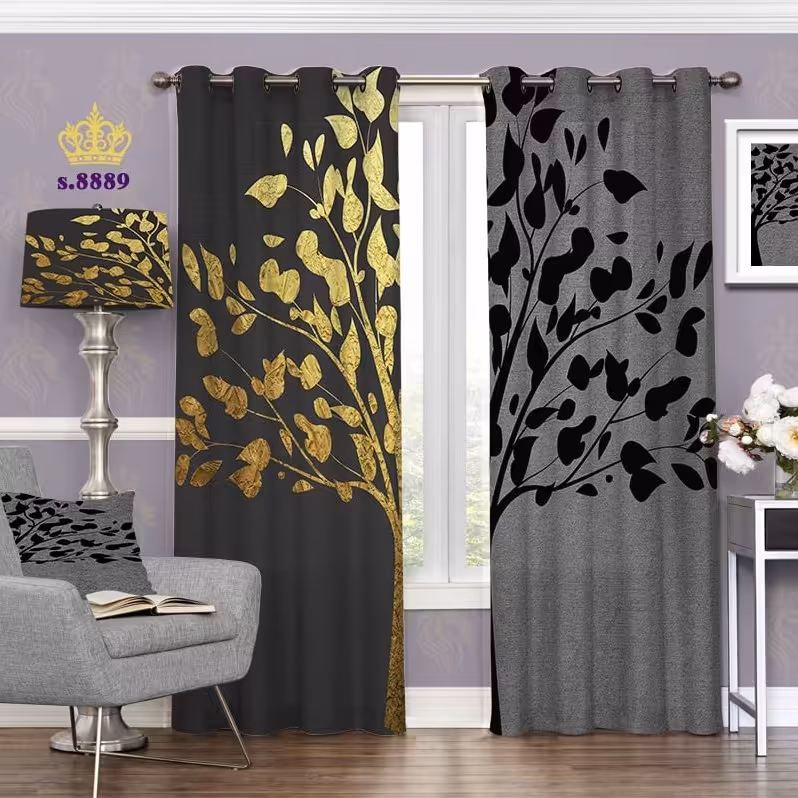 پرده پذیرایی دو قواره طرح درخت فانتزی کد S8889