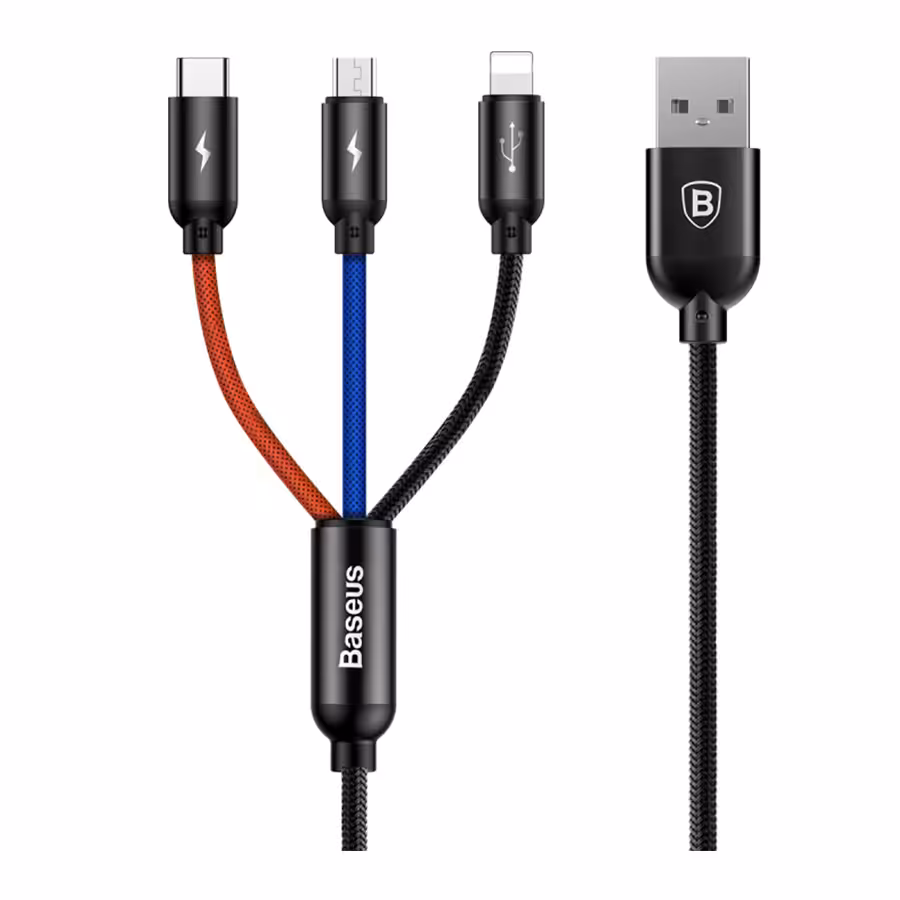 قیمت و خرید کابل تبدیل 1.2 متر سه سر بیسوس مدل Three Primary Colors 3-in-1 CAMLT-BSY01 | یاس ارتباط