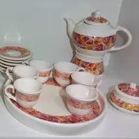 سرویس چایخوری و قهوه خوری سرامیکی دستساز با قوری و وارمر