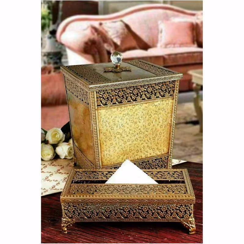 ست سطل و جا دستمالی درب دار آنتیک مدل گل ریز با ارسال رایگان در پلاسکو دهقان 