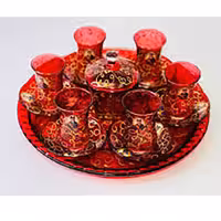 سرویس چای خوری شاه عباسی رنگ قرمز ساخت کشور ایران بسته 15 پارچه