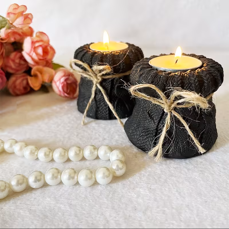 جاشمعی مدل بافت رنگ مشکی بسته 2 عددی ابعاد 6 در 7 سانتی متر