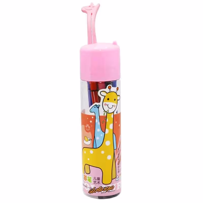 ماژیک 12 رنگ استوانه ای طرح زرافه صورتی 1776