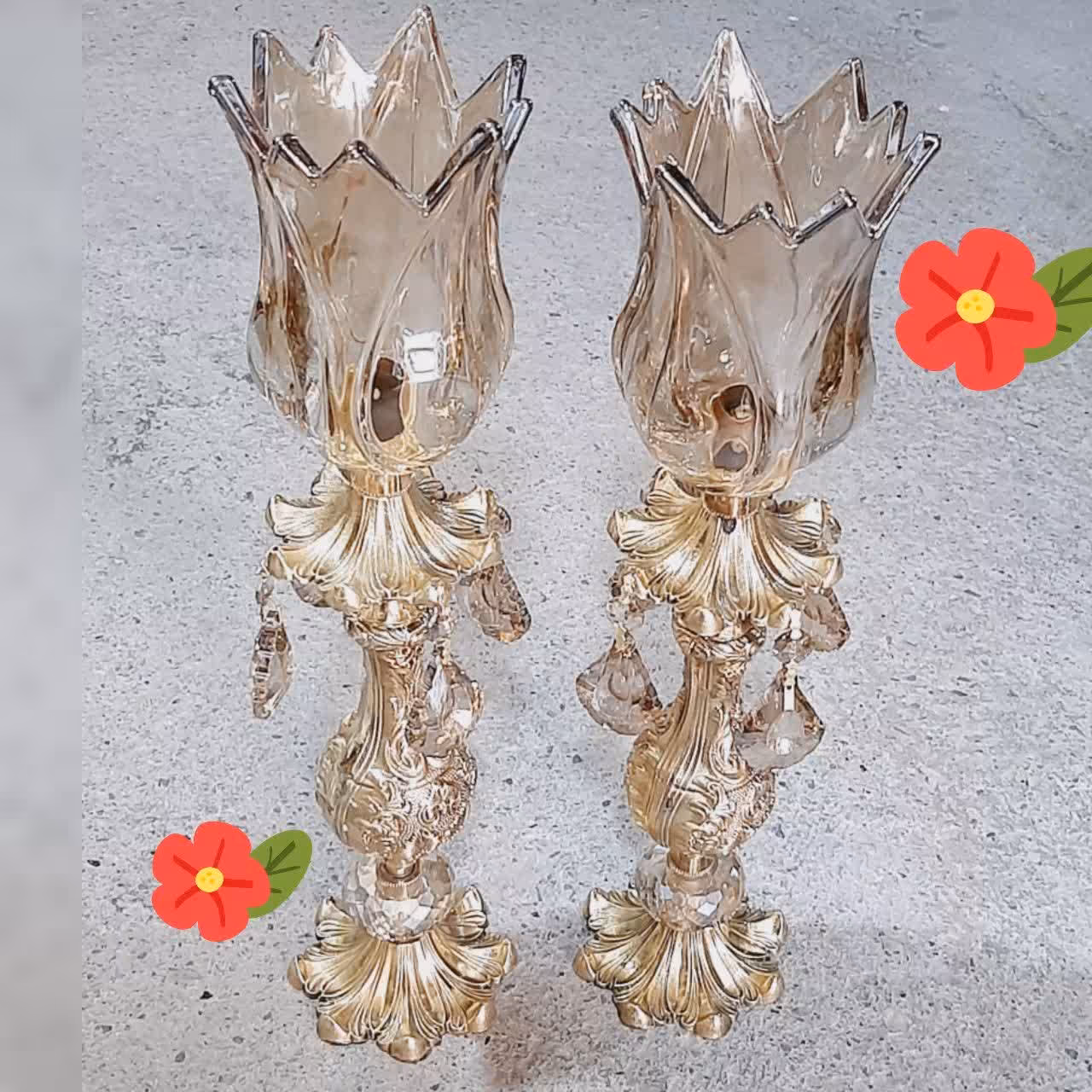 شمعدان برنزی طرح گل رز