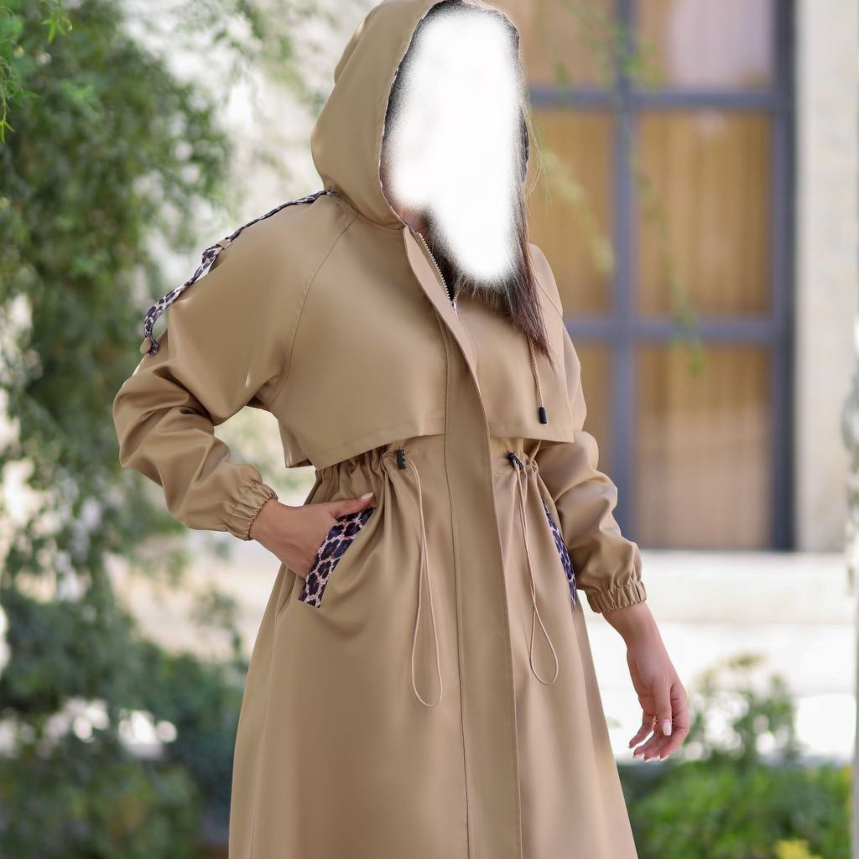 مانتو کلاهدار کتان پاییزه با خرج کار پلنگی درجه یک