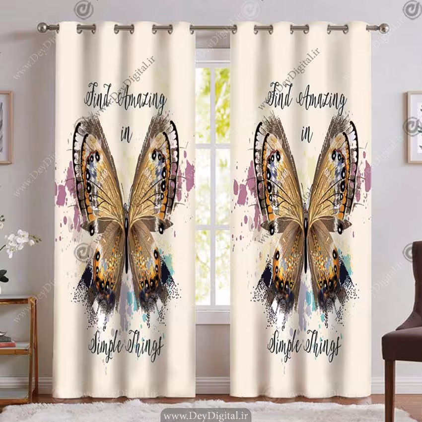 پرده پانچی طرح پزوانه نقاشی شده آبرنگی رنگ نارنجی PK-5318