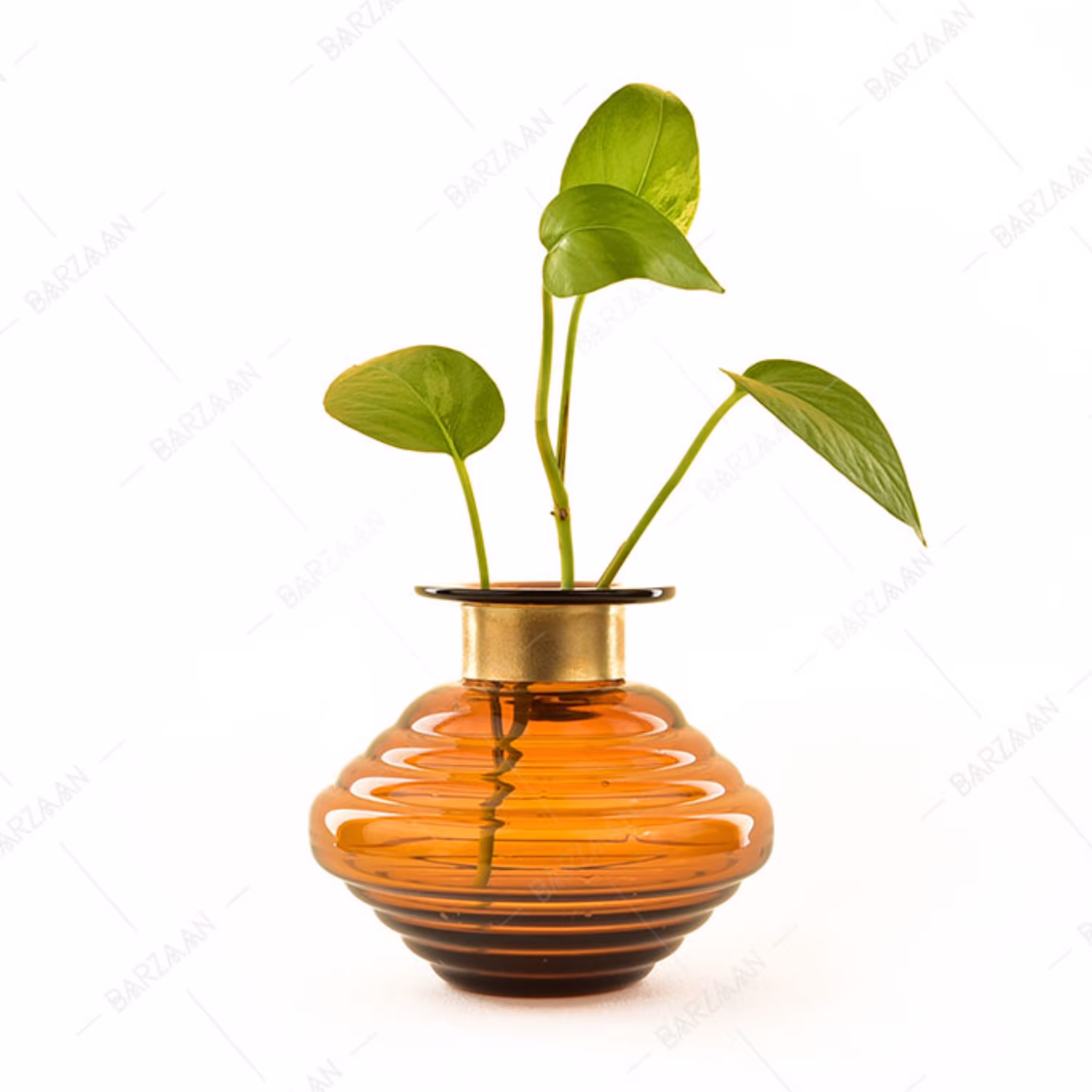 گلدان آبگینه دست ساز  مدل مینو رنگ عسلی- کد 003 