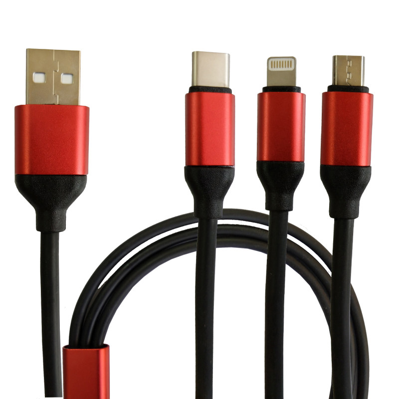 کابل تبدیل USB به microUSB/لایتنینگ/USB-C مدل 3In1 به طول 12 متر