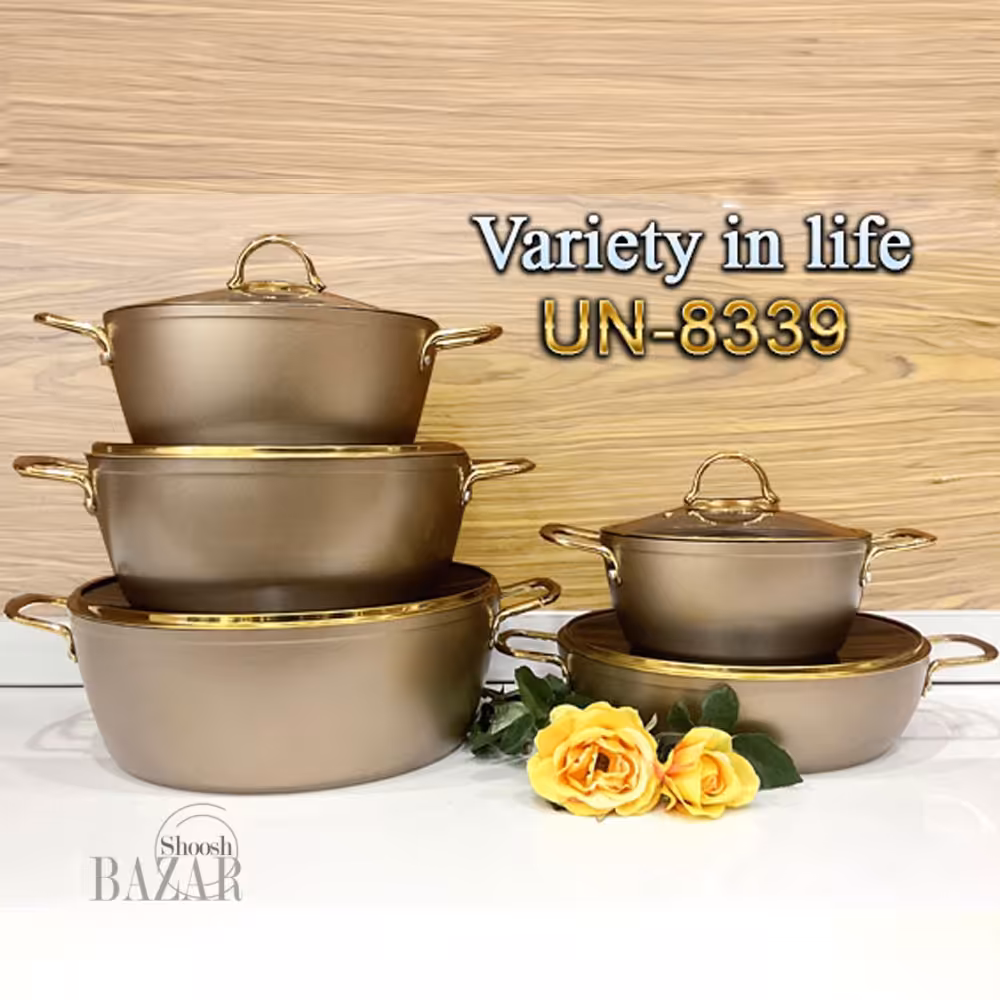 سرویس قابلمه 10 پارچه طلایی درب منحنی یونیک کد 8339