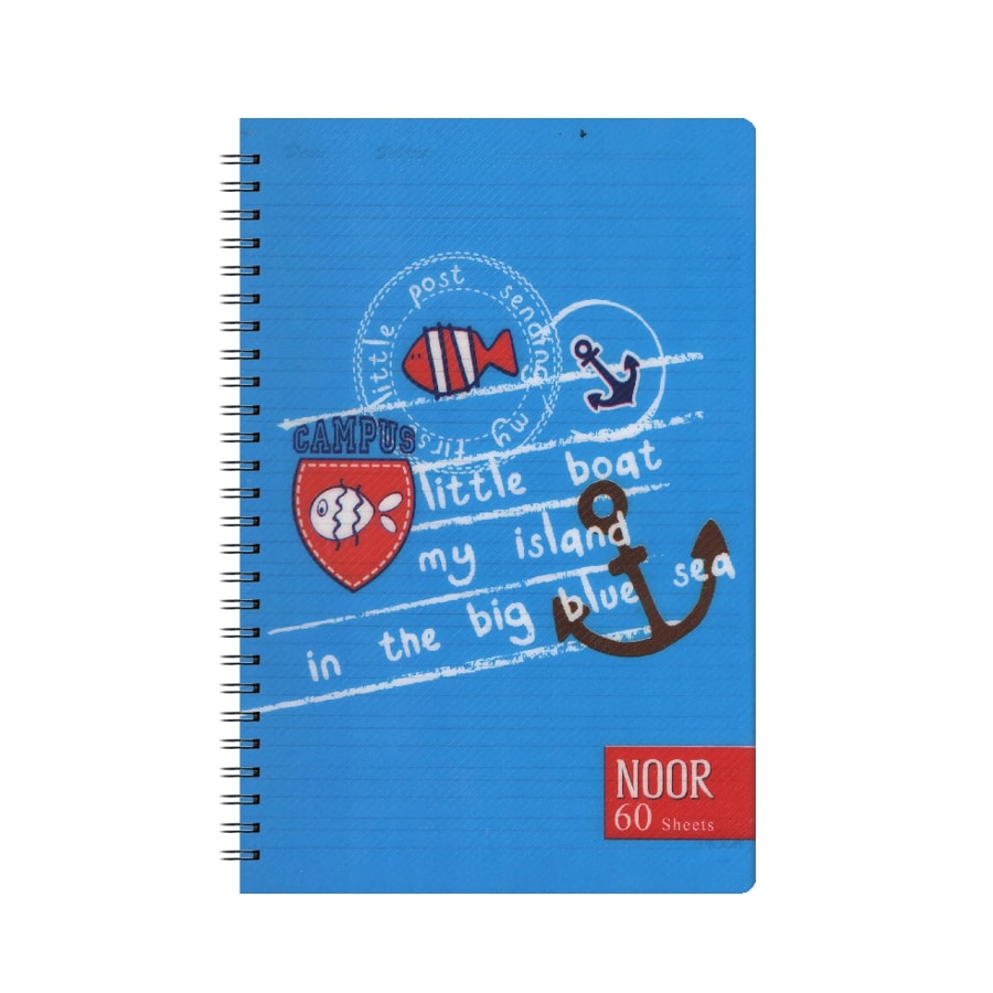 دفتر سه خط زبان سیمی 60 برگ جلد pp طرح دار نور