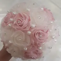 دسته گل عروسی .جنس حریر . رنگ نباتی  کالباسی