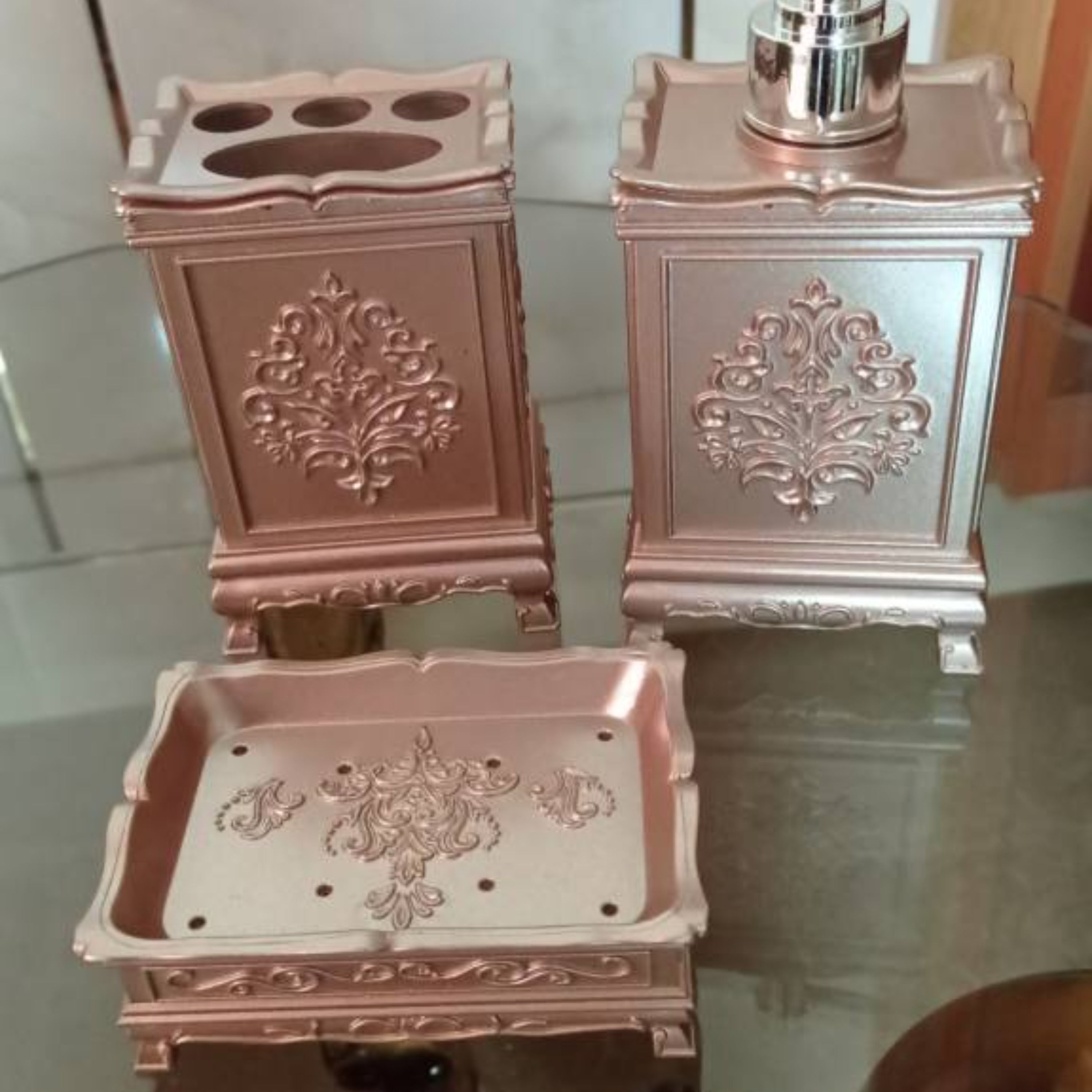 ست سرویس بهداشتی 3تکه آنتیک(رنگ صورتی)