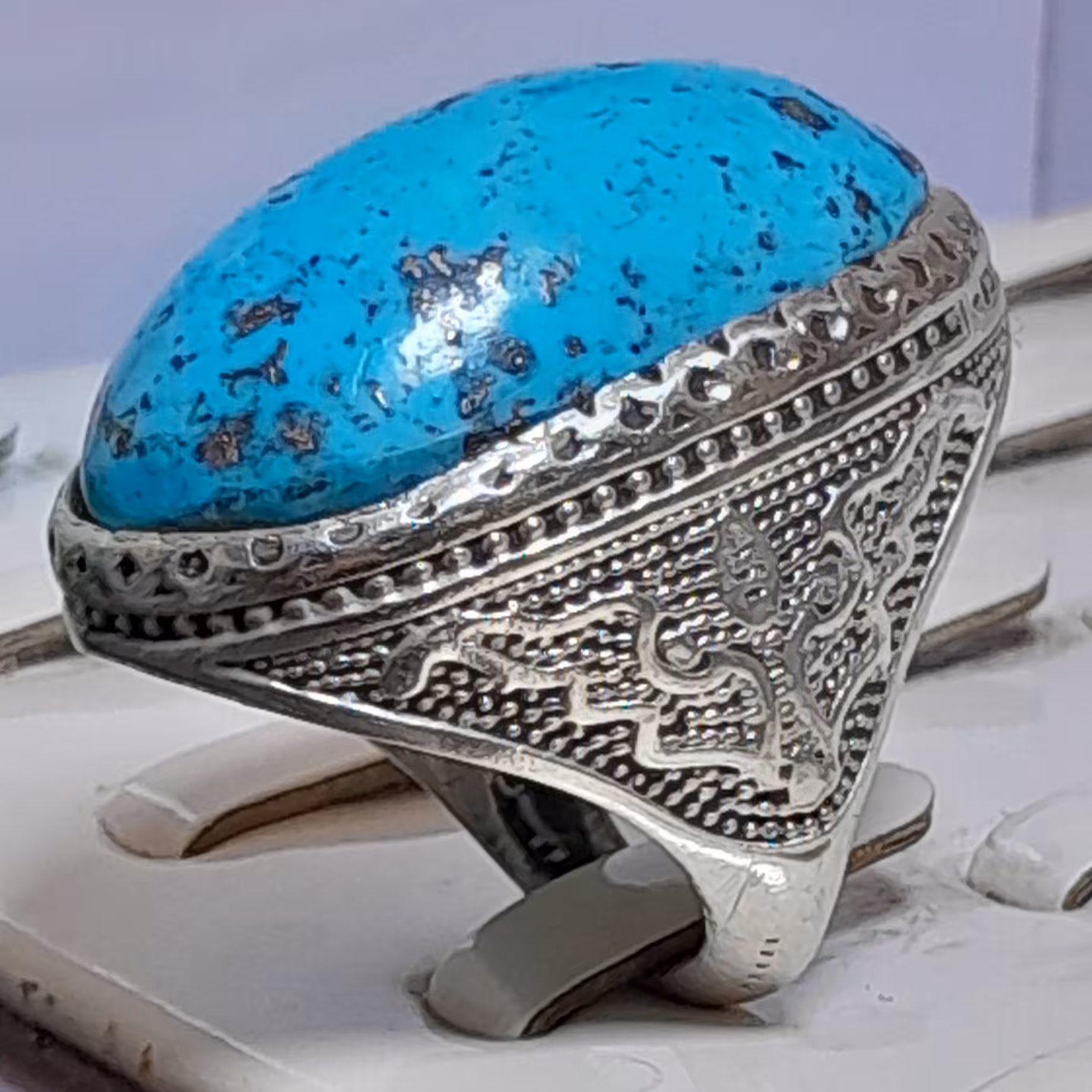 انگشتر  فیروزه نیشابور  درشت مغز سنگ