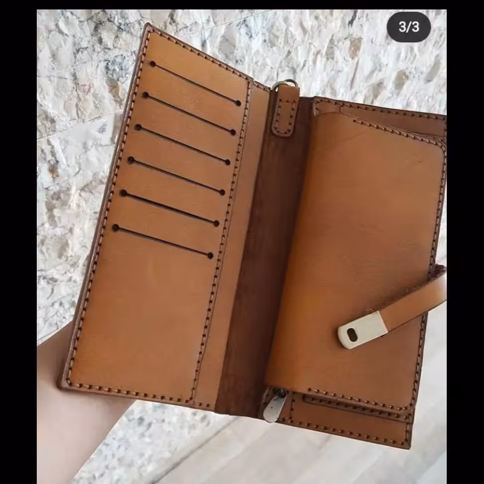 کیف پول 3 لت چرم طبیعی دست دوز قابل اجرا در رنگهای مختلف  کد4540